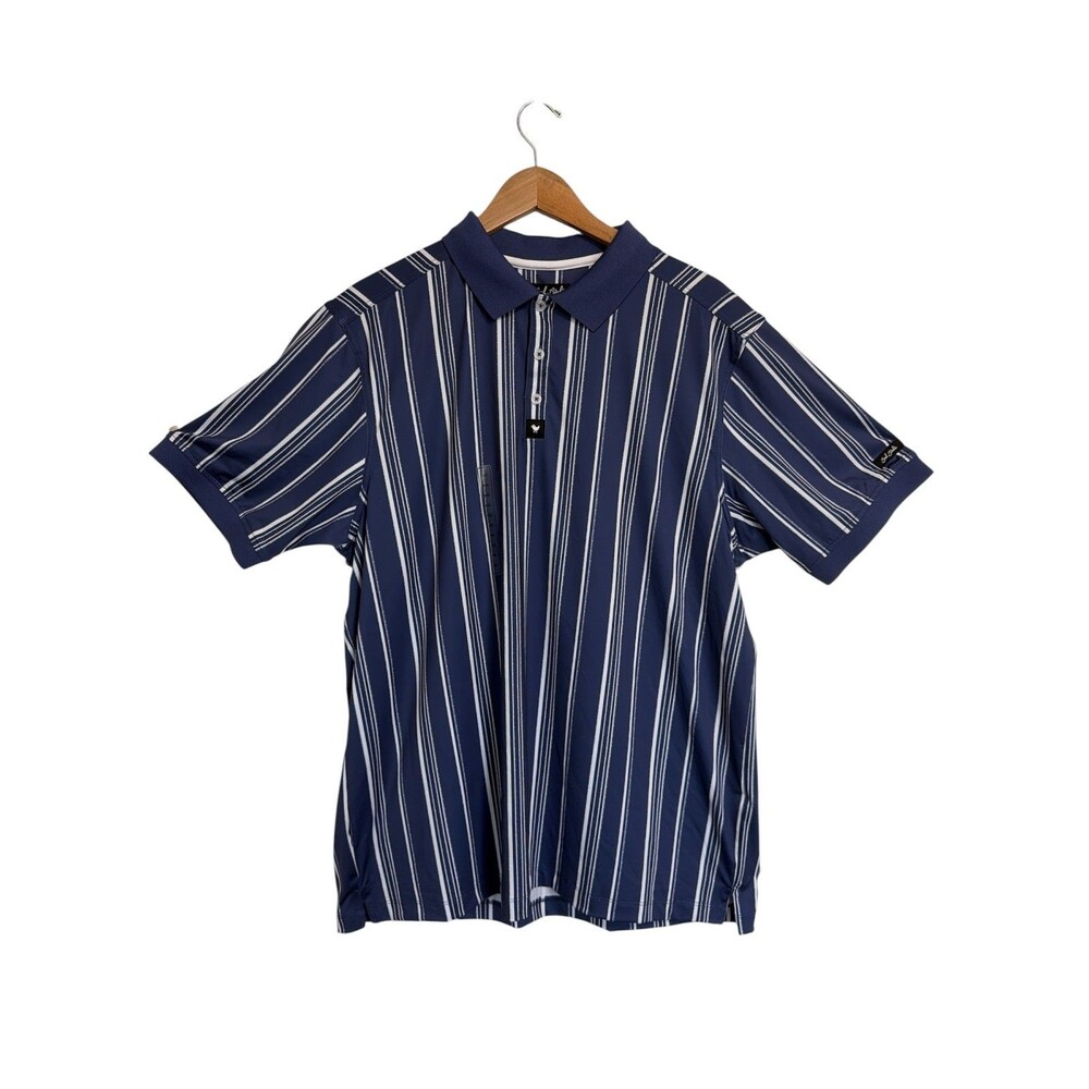Bad Birdie Ridge Polo Mens 2XL Cobalt Blue Winning Streak Vertical Stripe NWT
